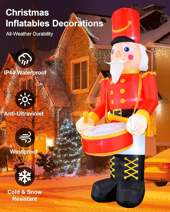 VCOKEN 12FT Christmas Inflatables Nutcracker Outdoor Decorations, Giant Christmas Inflatable with Big Bass, Built-in LEDs Inflatable Nutcracker Blow Ups for Xmas Decor Holiday Party Yard Garden Lawn