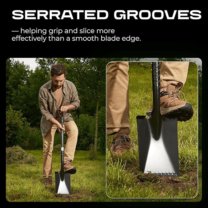 CKG Flat Shovel for Gardening with Carbon Fiber Handle, Heavy Duty Spade Shovel for Digging 43 Inch, Edging Tool for Landscaping and Trenching, Flat