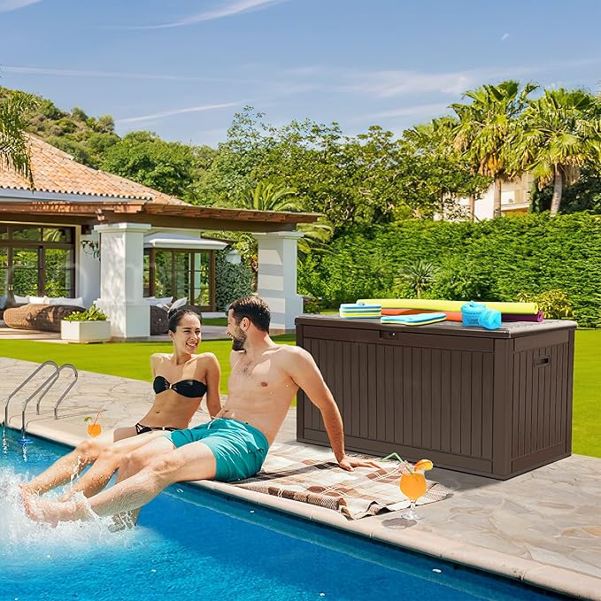 YITAHOME 260 Gallon Extra Large Deck Box, Double-Wall Resin Outdoor Storage Box with Flexible Divider for Patio Cushions Pool Supplies Garden Tools, 1000lbs Load Capacity, Lockable&Waterproof (Brown)