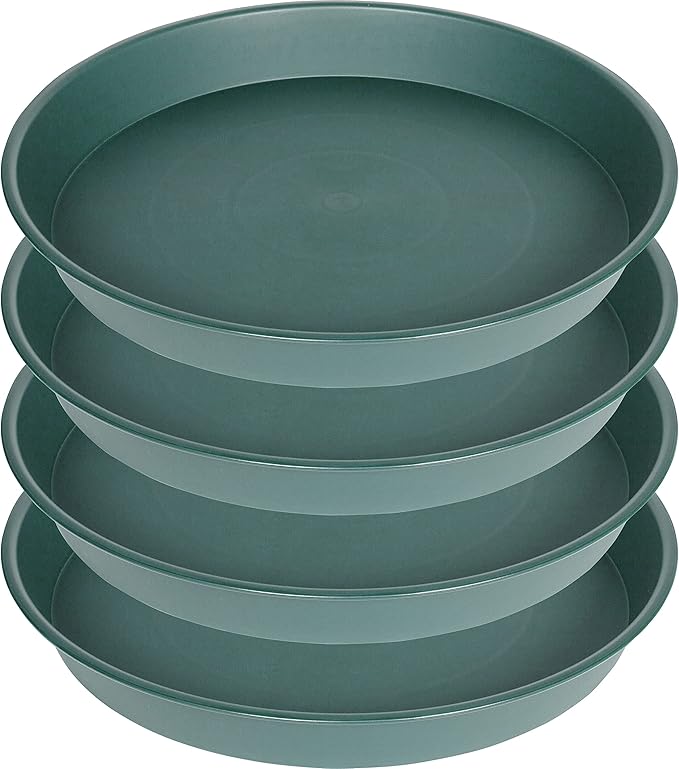 4 Pack of 14 inch Plant Saucer, Heavy Duty Round Plant Trays for Pots, Plastic Plant Water Tray, Bird Bath Bowls, Plant Saucers for Indoors, Drip Trays for Planter 12-14" (14", Green)
