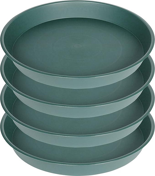 4 Pack of 14 inch Plant Saucer, Heavy Duty Round Plant Trays for Pots, Plastic Plant Water Tray, Bird Bath Bowls, Plant Saucers for Indoors, Drip Trays for Planter 12-14" (14", Green)