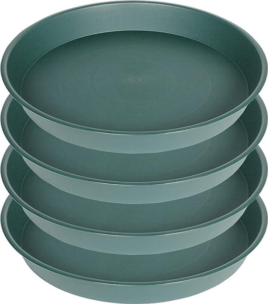 4 Pack of 18 19 inch Plant Saucer Drip Tray (16.6 inch Base), Heavy Duty Large Deep Plant Saucers for Pots, Plastic Flower Planter Water Trays for Indoors Outdoor (19", Green)