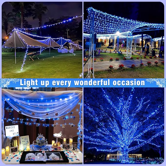 800 LED Christmas Lights Outdoor Indoor, String Lights for Outside with 8 Modes Waterproof, Plug in Twinkle Light Clear Wire for Xmas Tree, Patio, Garden, Party Decorations, Blue