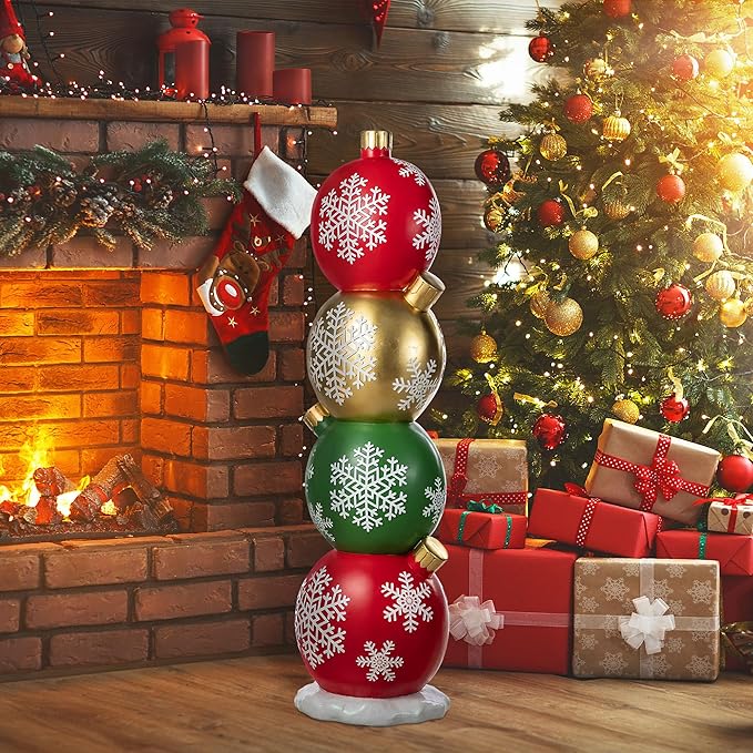 Glitzhome Christmas Front Porch Decor, Resin Stacked Ornament Xmas Porch Sign Decoration for Indoor Outdoor Patio Standing Decor, 36.25" H