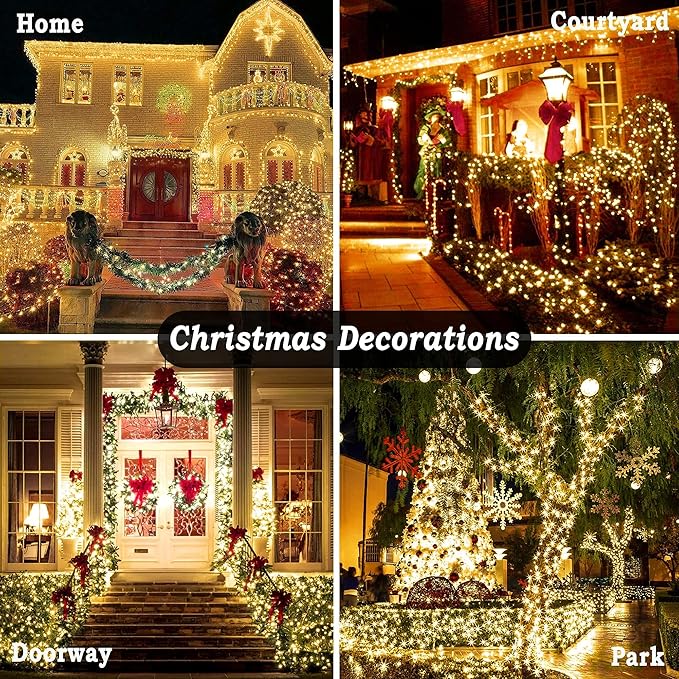 KNONEW 403ft 1000 LED Christmas String Lights Outdoor 8 Modes & Timer Fairy Light Plug in Waterproof LED Wedding Lights for Xmas Yard Tree Party Holiday Decor (Warm White)