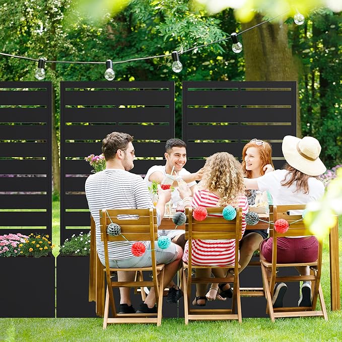 Casaphoria Metal Raised Garden Bed, 47"x24"x12" Planter Box for Climbing Plants, Vegetables & Vines, Features Drainage Holes and Privacy Screen (Black-Louvered)