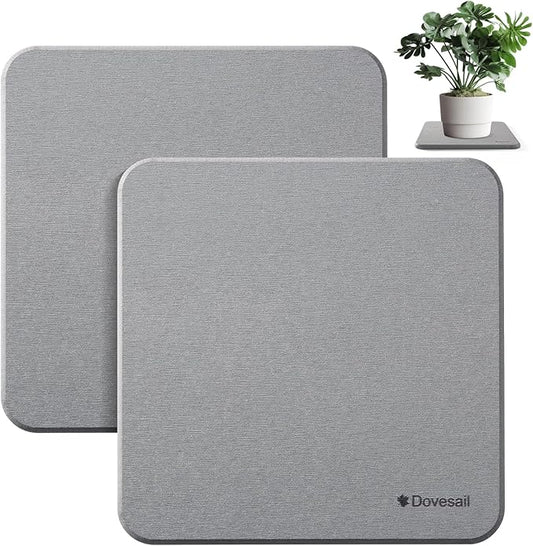 Plant Saucer, 12" Instantly Dry Diatomaceous Earth Stone Prevents Moisture Buildup, Flower Plant Tray Pot Saucer Keep Counter and Floors Dry and Clean (2 Pack)- Dark Gray
