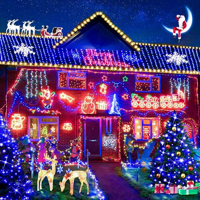KNONEW 403ft 1000 LED Christmas Lights Outdoor String Light with Remote Control 8 Modes and Timer Memory, Green Wire Waterproof Fairy Lights Decorations for Xmas Tree Wedding Decor (Blue)