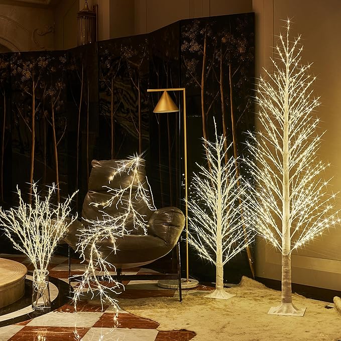 BAOLITVINE Lighted White Alpine Tree 4FT Christmas Tree 450 LED Warm White Lights, Twig Tree with Lights for Home Thanksgiving Christmas Festival Party Indoor Outdoor