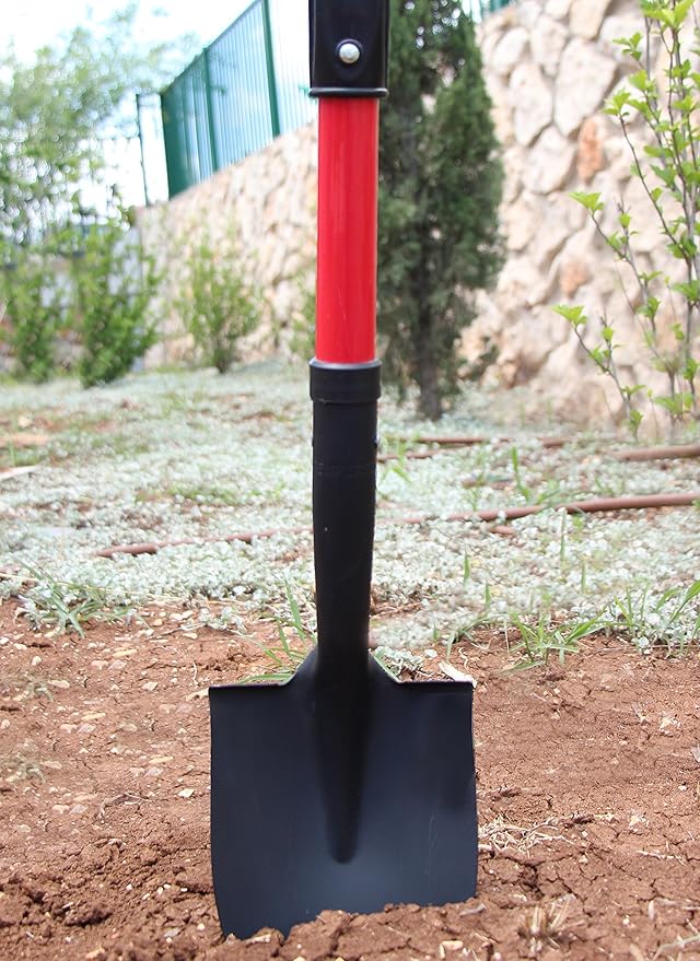 TABOR TOOLS Shovel with Round Point Blade and Comfortable D Grip 20 Inch Fiberglass Handle, Mini Trunk Digging Spade. J211A. (D Handle, Short Shovel)