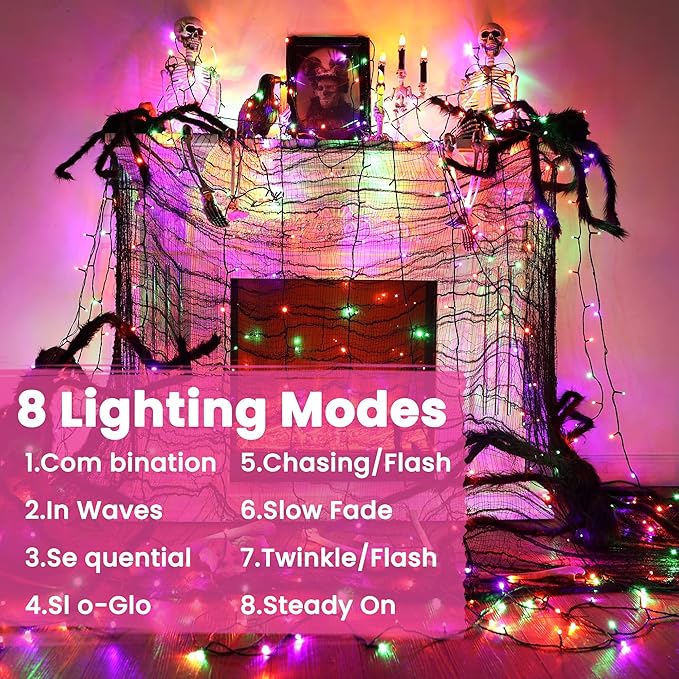 LYHOPE Halloween Lights, 200 LED 72ft 8 Modes Battery Operated Waterproof Fairy Halloween String Lights for Outdoor & Indoor, Patio, Lawn, Landscape, Garden, Holiday Decor (Orange Purple Green)