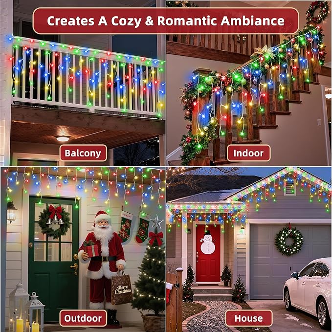 810 LED Christmas Lights Outdoor 82FT with 180 Drops, Christmas Decorations Hanging Lights 12 Modes, Dimmable Outsite Fairy String Lights for Wedding Party Holiday Winter Wonderland Decor Multicolor