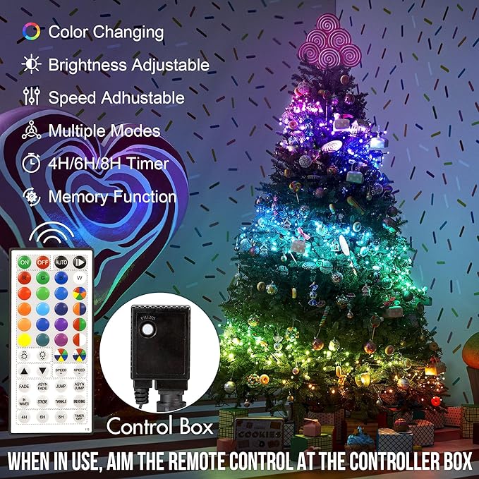 164 FT 500 LED Christmas String Lights, Waterproof RGB String Lights with Remote Control& Timer Function, 24 Colors Changing Fairy Lights for Indoor Outdoor Room Wall Christmas Tree Party Decoration