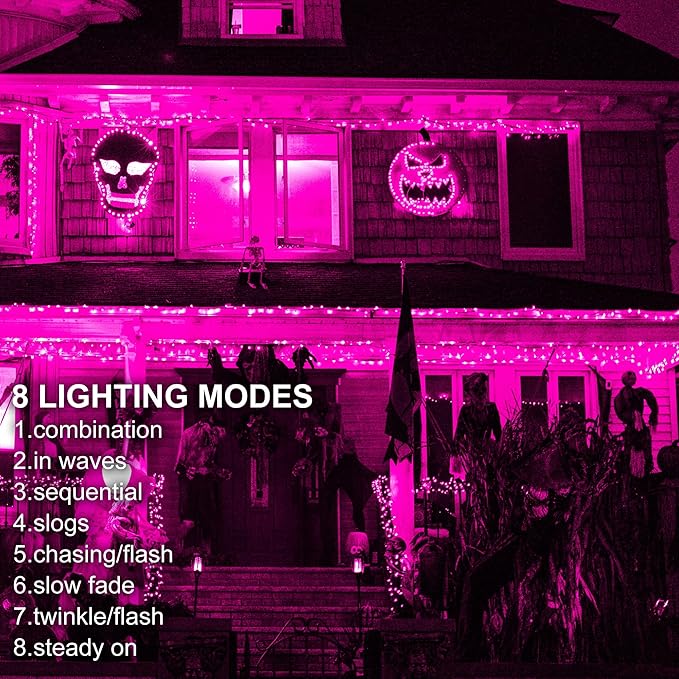 kemooie 300 LED Pink Christmas Lights, 99FT Connectable 8 Twinkle Modes String Lights with Memory Function, Waterproof for Outdoor Indoor Wedding Party Valentine's Day Decoration