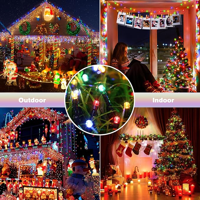 Toodour Christmas Lights Outdoor, 213ft 600 LED String Lights, Timer, Waterproof 8 Modes Outdoor Christmas String Light - Twinkle Light for Tree Home Garden Yard Wedding Party Xmas Decor(Multicolor)