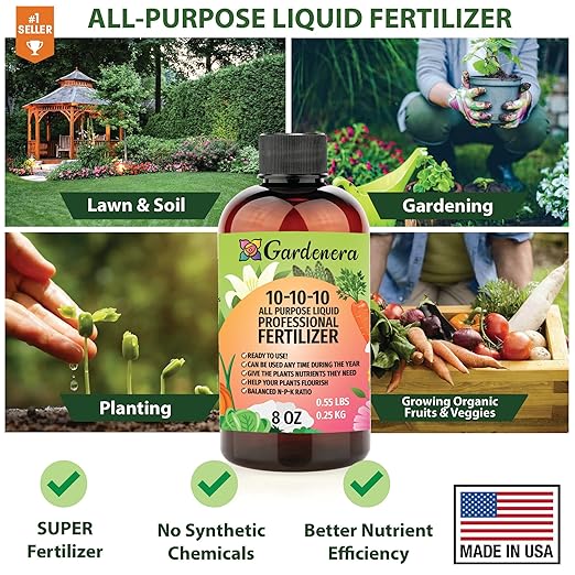 𝐁𝐄𝐒𝐓𝐒𝐄𝐋𝐋𝐄𝐑 Professional 10-10-10 All Purpose Liquid Fertilizer Concentrate - Plant Food Concentrate for Lawns, Trees, Plants, Vegetables, Fruits & Flowers - Makes 48 Gallons - (8 OZ)