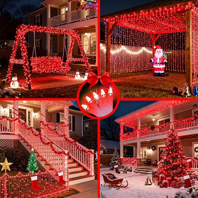 750 LED 256FT Christmas String Lights Outdoor, Christmas Light with 8 Lighting Modes& Timer & Memory, Plug in Outdoor Waterproof Clear Wire Twinkle Light for for Xmas Yard Tree Party Decor Red