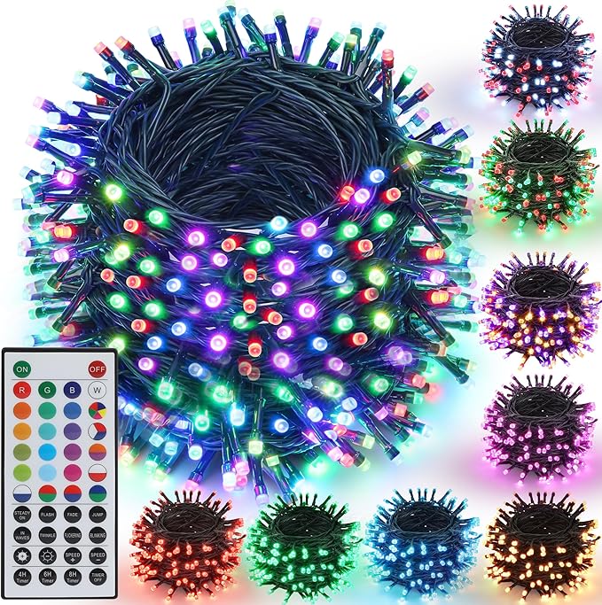Joomer Color Changing Christmas String Lights,164FT 500 LED RGB LED String Lights Outdoor Fairy Twinkle Tree Light with Remote Timer Plug in for Room Indoor Wedding Party Christmas Decorations