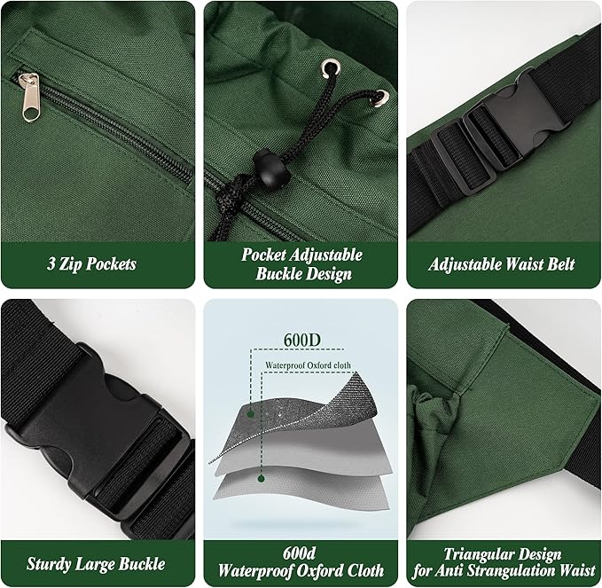 Gardening Apron, Garden Aprons with Pockets & Drawstring Bag, Waterproof 600D Fruit Storage Harvest Picking Apron Pouch for Women & Men