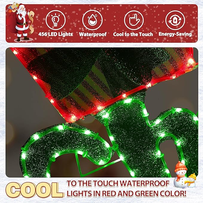 BlueWish 6FT Merry Christmas Sign, Pre-Lit Christmas Sign with 456 LED Lights, 2-in-1 Hanging or Freestanding Holiday Greeting Light for Indoor and Outdoor