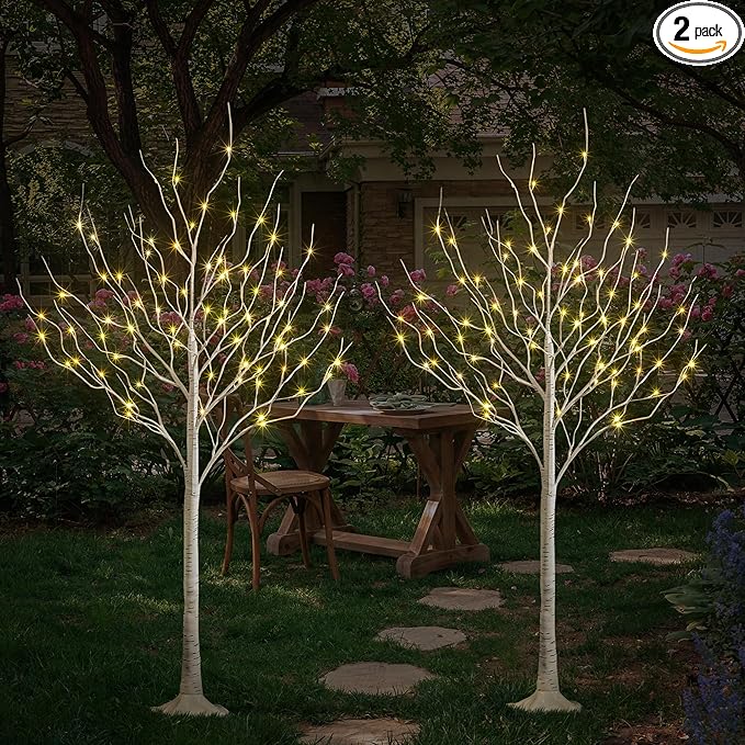 LIGHTSHARE 6 Feet 72L LED Birch Tree Lights, Pack of 2, Warm White, for Holiday Party and Christmas Decoration, Indoor and Outdoor Use