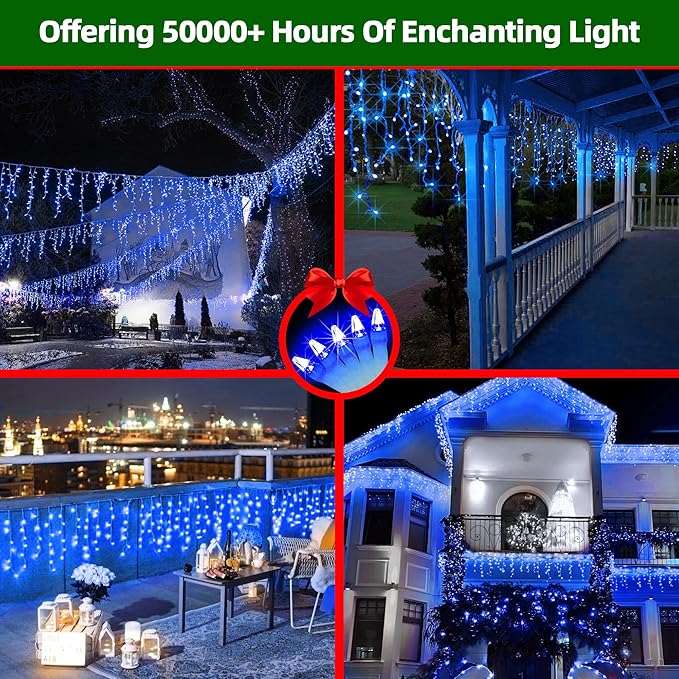 1620 LED Christmas Lights with 360 Drops,164ft 8 Modes Fairy Hanging String Lights with Timer Waterproof, Plug-in Hanging String Lights for Outdoor Holiday Wedding Party Christmas Decor (Blue)
