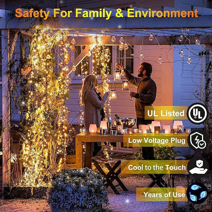 300LED String Lights - Indoor/Outdoor Use, 8 Modes, 100FT Fairy Lights, IP44 Waterproof for Xmas Patio Yard Fence Deck Balcony Garden Decor - Warm White