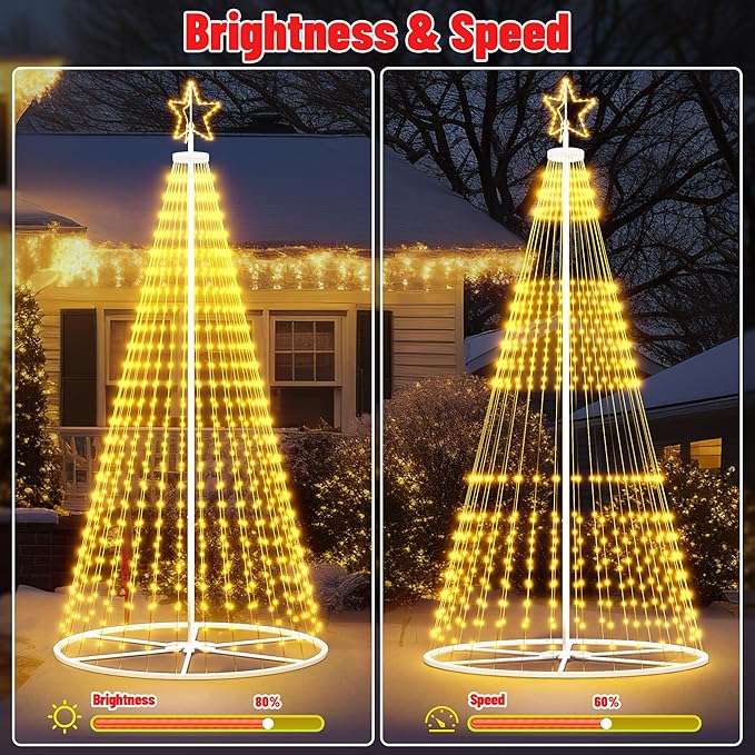 16FT Outdoor Christmas Tree - Smart Christmas Tree Outdoor Lighted Decoration, X-mas Star Tree Bluetooth App Control Color Changing DIY X-mas Tree Light for Yard & Garden