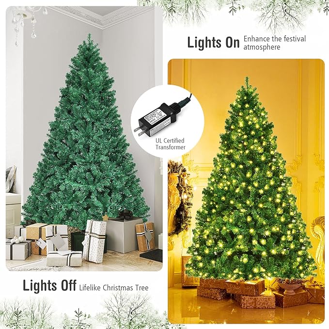 7.5ft Prelit Christmas Tree, Indoor Xmas Tree w/ 1346 PVC Branch, Pre-Strung 400 Warm White LED Lights & Metal Hinge, Artificial Christmas Tree for Home, Holiday, Party Decoration