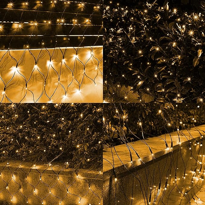 Dazzle Bright Christmas 200 LED Net Lights, 9.8FT x 6.6FT Green Wire Connectable Mesh Lights with 8 Modes, Christmas String Lights for Xmas Indoor Outdoor Garden Party Decorations (Warm White)