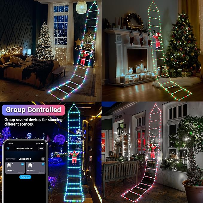 Toodour Christmas Decorations Lights, 10ft Smart RGB Christmas Decorative Lights with Santa Claus, Bluetooth & App Controlled Ladder Light - Music Sync Color Changing Xmas Light for Indoor Outdoor