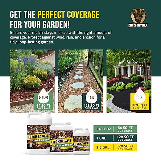 PetraMax Lockscape 64 oz Ultimate Mulch Glue for Landscaping Bundle with HD101, 1 Gallon Pump Garden Sprayer for Easy Hold Landscape