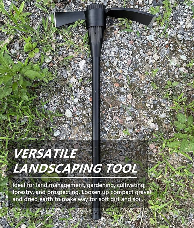Garden Pick Cutter Mattock, 36" Heavy Duty Pick Axe with Forged Heat Treated Steel Blades Hoe for Weeding, Prying and Chopping, Digging Tool with Fiberglass Handle (5LB-with 36" Fiberglass Handle)