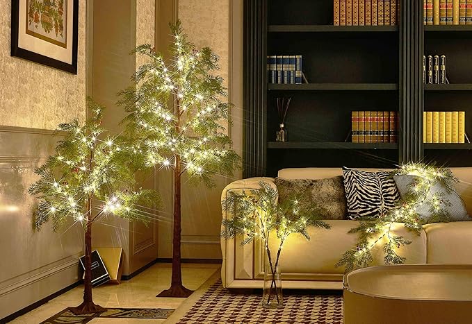 Birchlitland LED Cadar Tree 4FT 90L Warm White Fairy Lights, Lighted Trees for Indoor Outdoor Home Thanksgiving Christmas Holiday Decoration