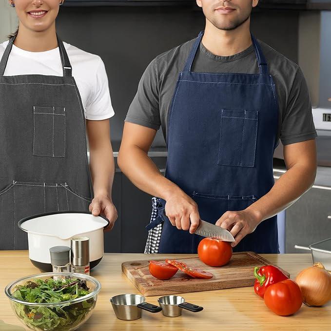 opux Chef Apron for Men, Kitchen Apron with Pockets for Women, Large Unisex Canvas Apron for Cooking Grilling BBQ Baking.