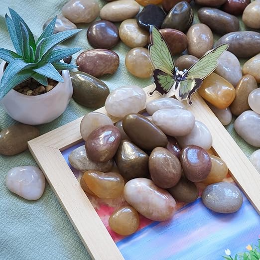 20lbs River Rocks, 1-2Inch Decorative Ornamental Natural Pebbles for Garden Couryard Landscaping Stones, Gravel Filler for Fish Tank,Vases,Home Decor,Aquariums,Animal Habitat, Mixed Color