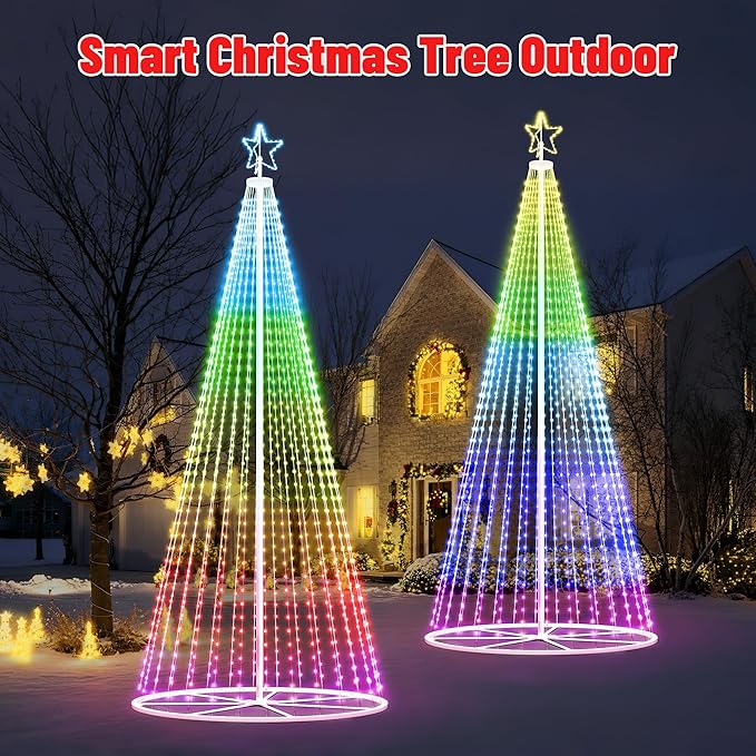20FT Outdoor Christmas Tree - Smart Christmas Tree Outdoor Lighted Decoration, X-mas Star Tree Bluetooth App Control Color Changing DIY X-mas Tree Light for Yard & Garden