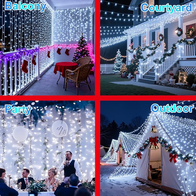 470FT 1500 LED Christmas Lights, 12 Modes Cool White Outdoor String Lights with Timer & Dimmable, Waterproof Green Wire Christmas String Lights for Indoor Xams Tree Patio Fence Party Decorations