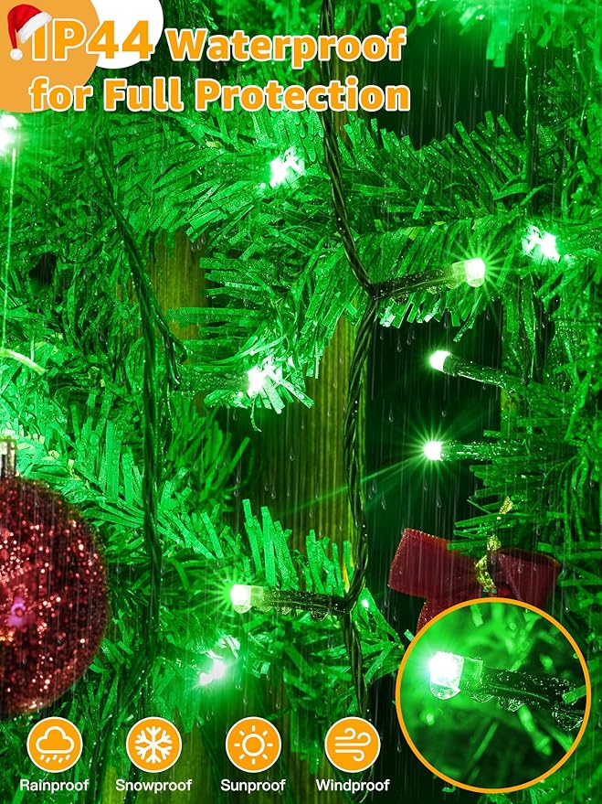 500 LED 164 FT Christmas Lights, Waterproof Outdoor String Lights with Remote and Timer, Christmas Tree Lights with 8 Modes Dimmable, Fairy Lights for Holiday Decor (Green)