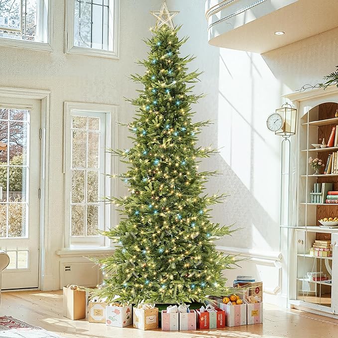 HOLLO STAR 9 ft Prelit Pencil Christmas Tree with 600 LED Lights, App Control, Aspen Artificial Christmas Tree, Multi-Color RGBW Lights, 2519 PE & PVC Branch Tips, Skinny Xmas Tree, for Home, Party