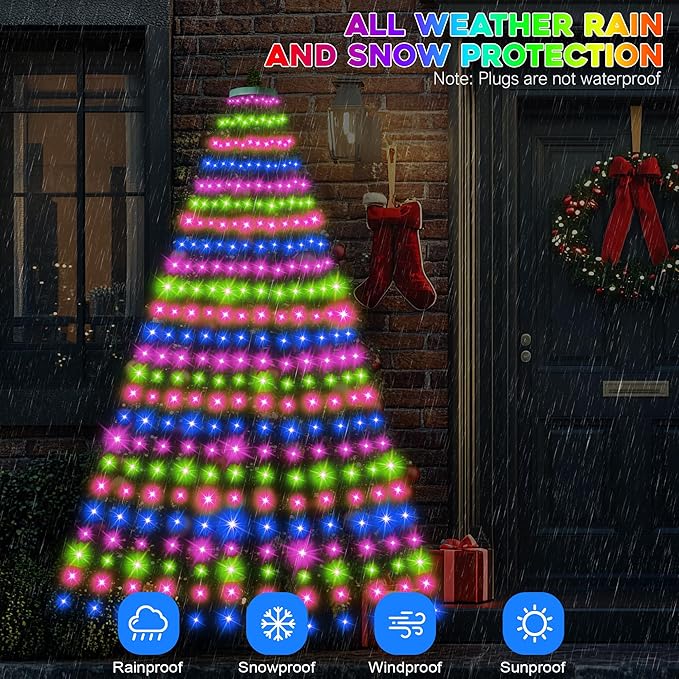30+ Modes Ring Christmas Tree Lights Indoor Outdoor - 7.5Ft x 12 Lines 336 LED Easy App Control Color Changing Timer Remote Waterproof for 6 7 Ft Xmas Trees (Cool White to Multicolor)