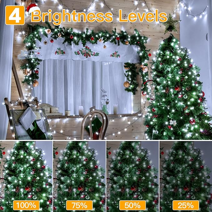 Ollny Christmas Lights 262FT 800LED, Plug-in Outside Tree Lights with Timer and 8 Modes, Remote Control Waterproof Dimmable Outdoor String Light for House Yard Patio Xmas Decorations(Cool White)