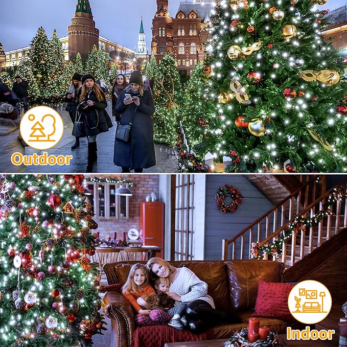 Christmas Tree Lights with Remote, 300 LED 8 Lights Modes with Timer& Memory Function, White Christmas Lights Waterproof for Outdoor Indoor Christmas Decorations