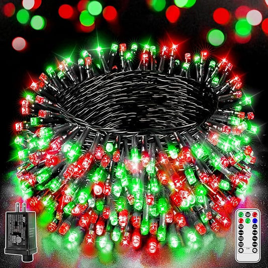 500 LED 164 FT Christmas Lights, Waterproof Outdoor String Lights with Remote and Timer, Christmas Tree Lights with 8 Modes Dimmable, Fairy Lights for Holiday Decor (Red and Green)