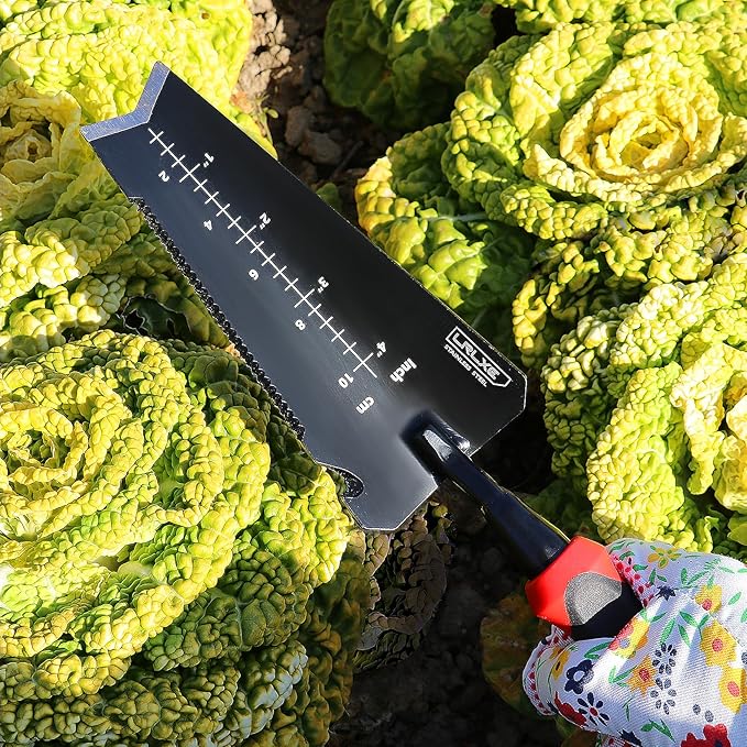 Gardening Shovel Tool, LRLXE Heavy Duty Stainless Steel Garden Transplant Shovel, Root Cutter, All-Purpose Small Hand Shovel with Serrated Edge for Digging and Transplanting(Red)