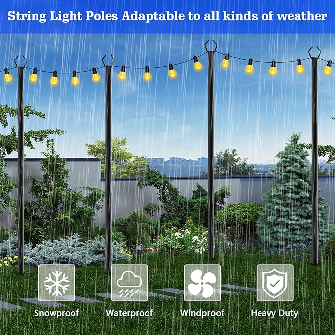 SINLEY 4 Pack String Light Poles,10 Ft Metal Poles with Fork for Outdoor String Lights,Outdoor Light Poles with Fork,Poles/Post/Stand for Outside,Patio,Deck,Backyard,Garden Wedding,Party