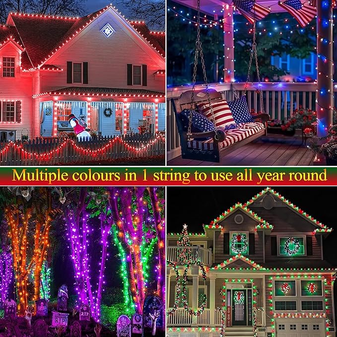 Joomer Christmas String Lights - 66FT 200LED RGB String Lights with Remote, Waterproof Outdoor Indoor with Timer Memory Function for Tree, Yard, Christmas Decor (Non-Connectable)