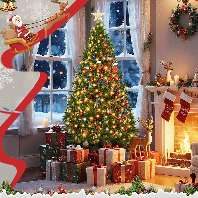 LEVELEVE Premium 6FT Artificial Holiday Christmas Tree w/1,000 Branch Tips,250 LED Lights for Home,Office,Party Decoration
