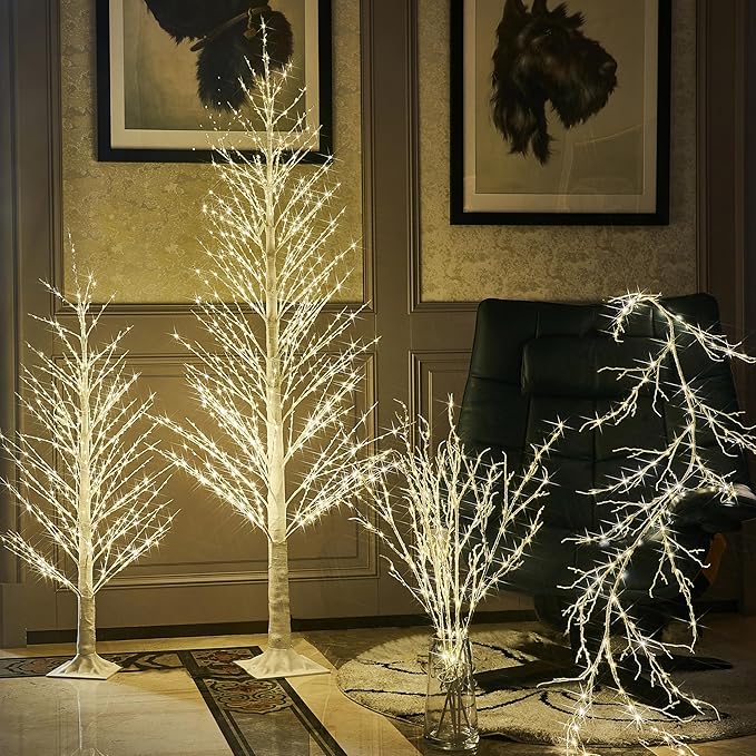 BAOLITVINE Lighted White Alpine Tree 4FT Christmas Tree 450 LED Warm White Lights, Twig Tree with Lights for Home Thanksgiving Christmas Festival Party Indoor Outdoor