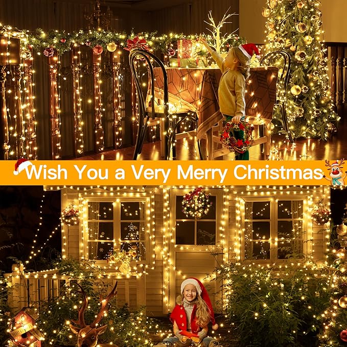 Ollny Christmas Lights 1000 LED 330 FT, IP67 Waterproof Plug in Christmas Tree Lights with Remote, 8 Modes, 3 Timers, Dimmable, House Xmas Indoor Decorations String Light (Warm White)